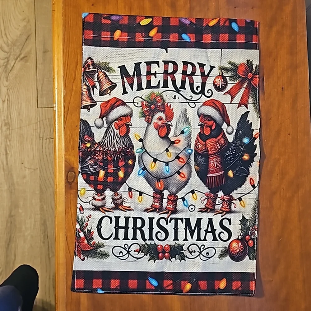 Garden Flag, Chickens, Merry Christmas - Picture 1 of 4